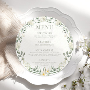 Botanical greenery floral round Menu Card Plate