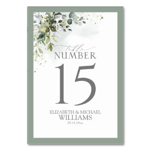 Botanical Greenery Floral Watercolor Reception Table Number