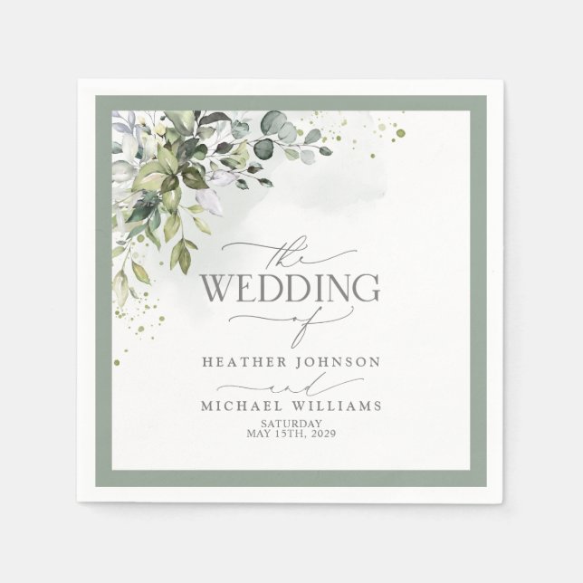Botanical Greenery Floral Watercolor Wedding Napkin (Front)