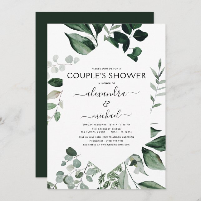 Botanical Greenery Foliage Couple's Shower Invitat Invitation (Front/Back)
