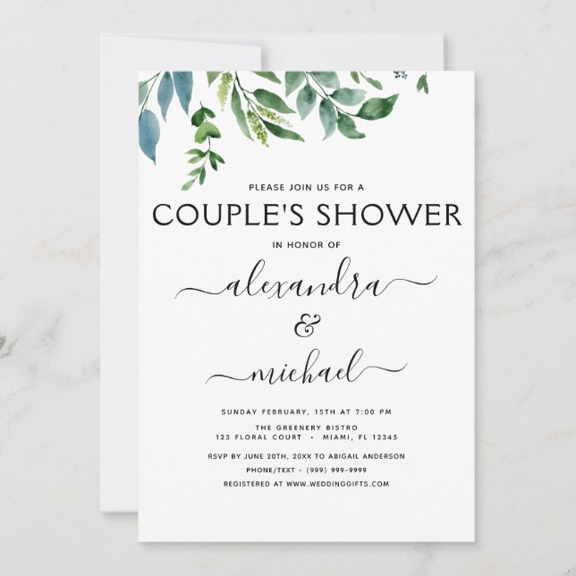 Botanical Greenery Foliage Couple's Shower Invitation (Front)