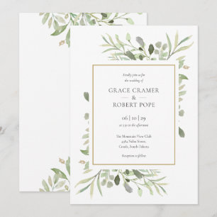 Botanical Greenery Foliage Gold Geometric Wedding Invitation