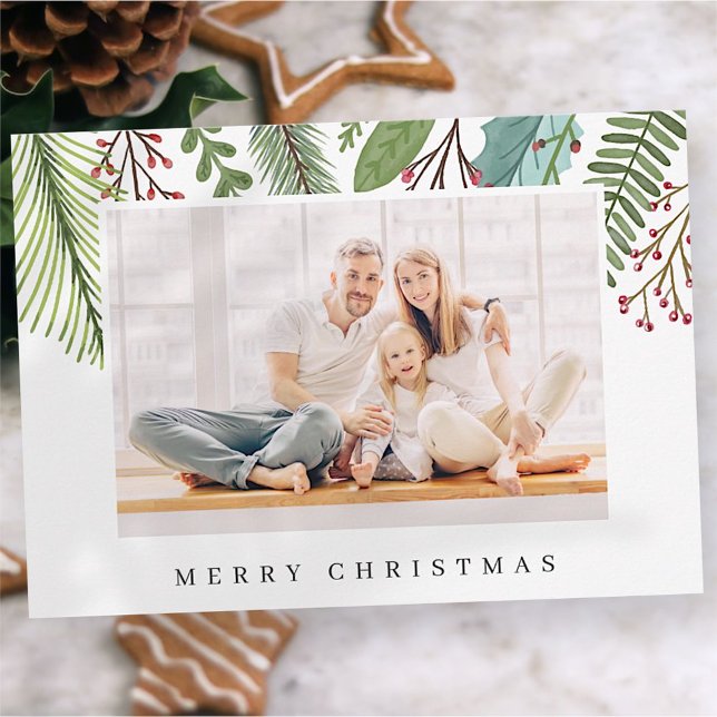 Botanical Greenery Foliage Modern Christmas Holiday Card (Creator Uploaded)