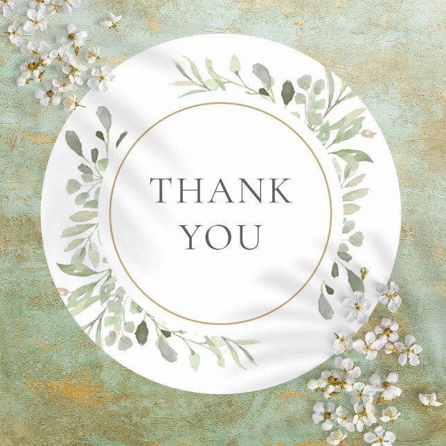 Botanical Greenery Foliage Thank You Classic Round Sticker (Botanical Greenery Foliage Thank You Classic Round Sticker)
