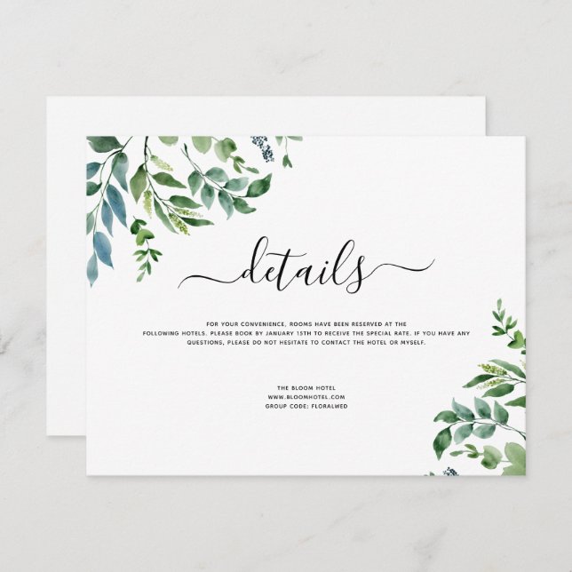 Botanical Greenery Foliage Watercolor Wedding Invitation (Front/Back)