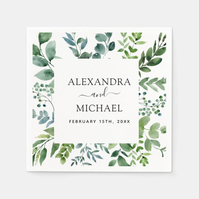 Botanical Greenery Foliage Watercolor Wedding Napk Napkin (Front)