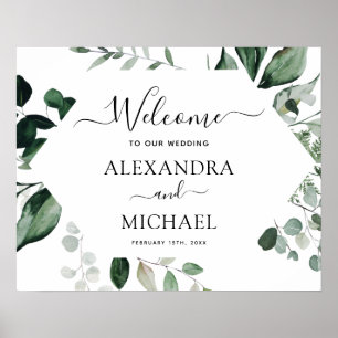 Botanical Greenery Foliage Watercolor Wedding Post Poster