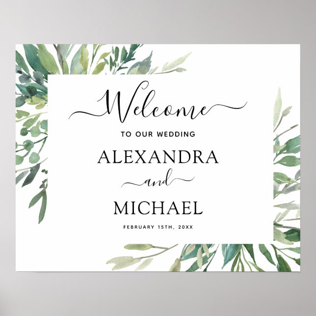 Botanical Greenery Foliage Watercolor Wedding Post Poster (Front)