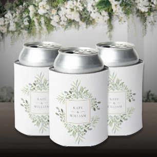 Botanical Greenery Foliage Wedding Can Cooler