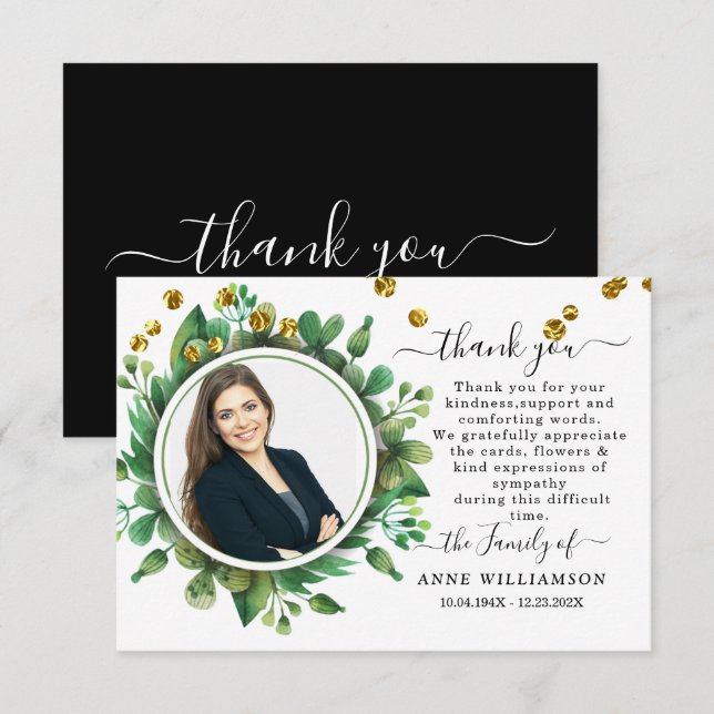 Botanical Greenery Funeral Thank You Card (Front/Back)