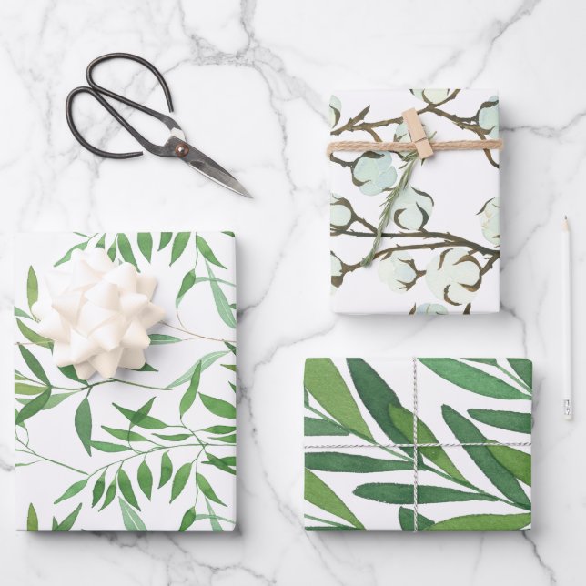 Botanical Greenery Gift Wrap - Set Of 3 Designs (Front)