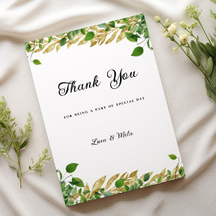 Botanical greenery gold foliage Thank You Invitation