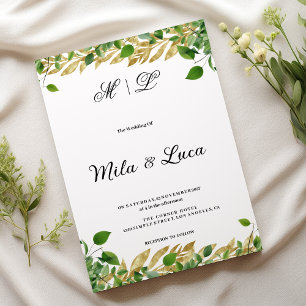 Botanical greenery gold foliage Wedding Invitation