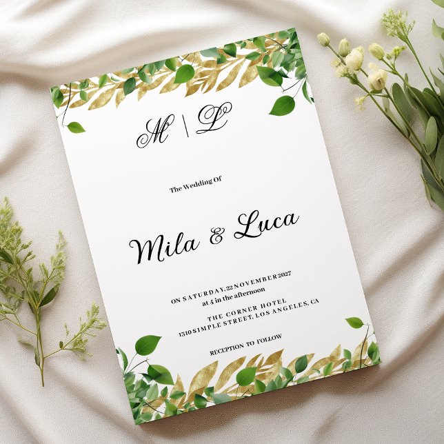 Botanical greenery gold foliage Wedding  Invitation (Botanical greenery gold foliage Wedding )
