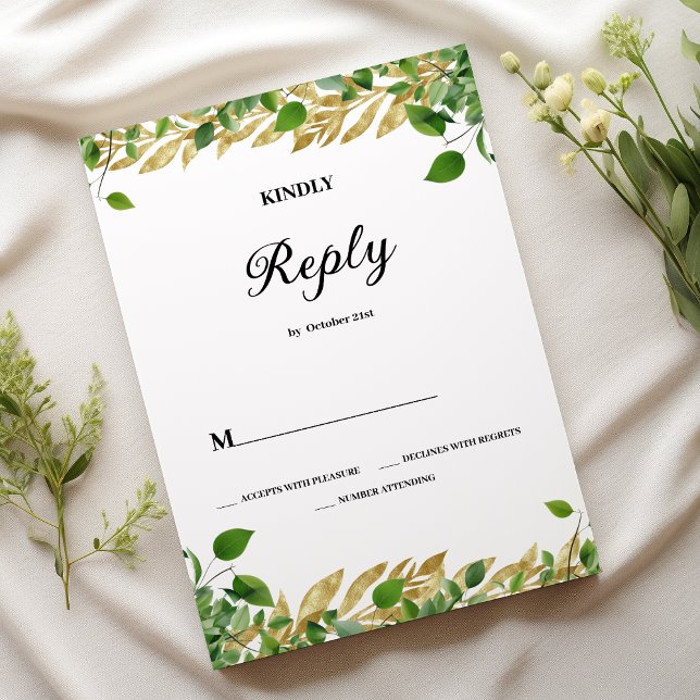 Botanical greenery gold foliage Wedding RSVP Invitation (Botanical greenery gold foliage Wedding RSVP)