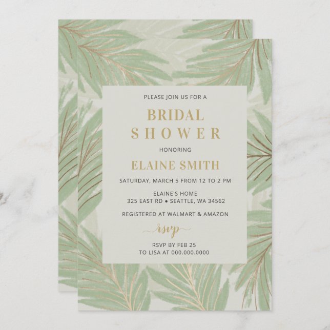 Botanical Greenery Gold Modern Bridal Shower  Invitation (Front/Back)