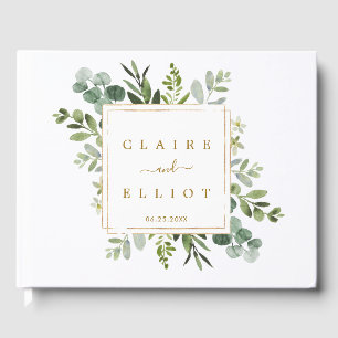 Botanical Greenery Gold Square Wedding Guest Book