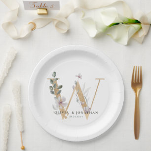 Botanical Greenery Gold Wedding Paper Plate