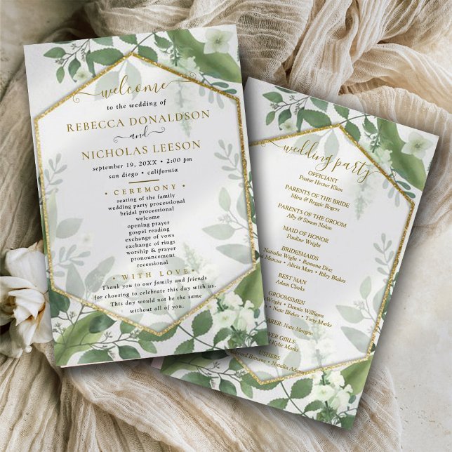Botanical Greenery Goldish Wedding Program (Creator Uploaded)