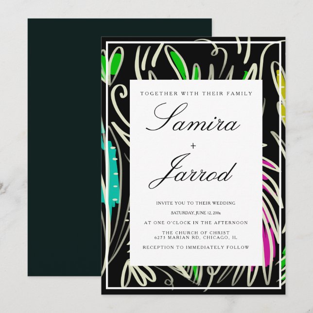 Botanical Greenery Hand Drawn Tropical Wedding Invitation (Front/Back)