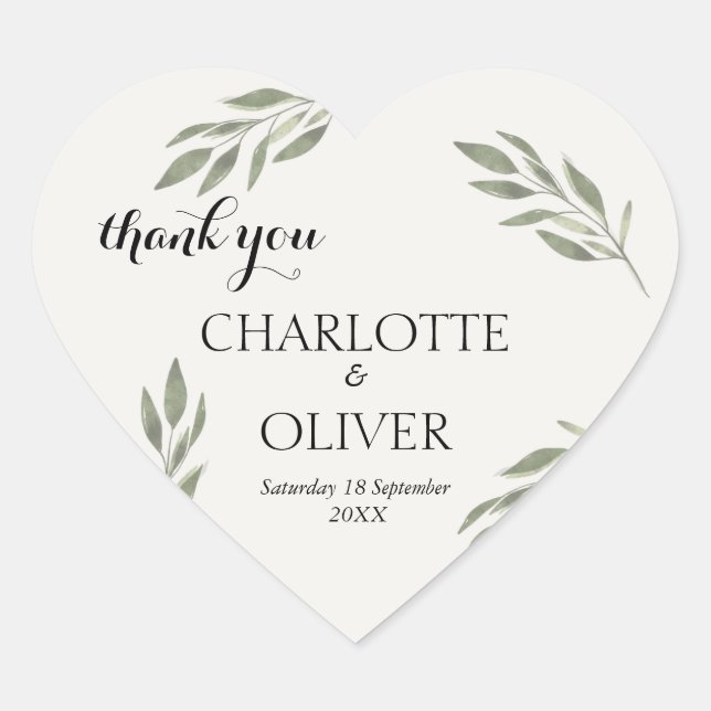 Botanical Greenery Heart Wedding Favour Sticker Se (Front)