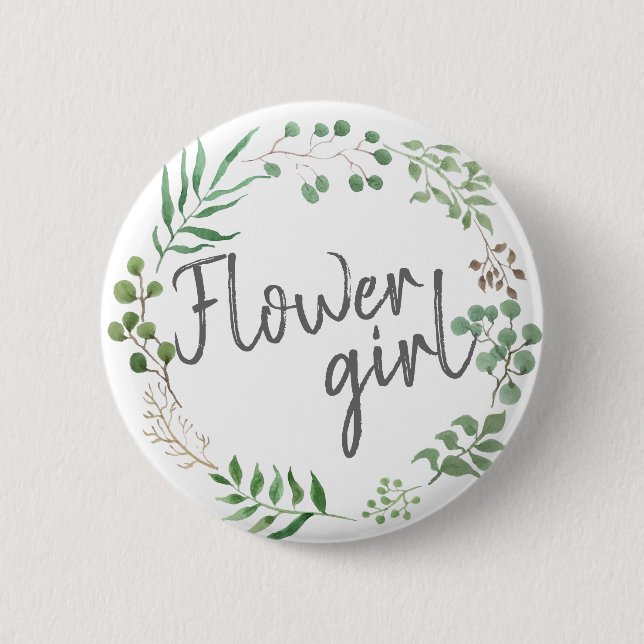 Botanical Greenery | Leaf | Flower Girl 6 Cm Round Badge (Front)