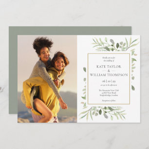 Botanical Greenery Leaves Photo Wedding Invitation