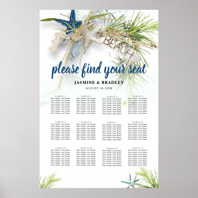 Botanical Greenery Leaves Table Plan Seating Chart (Front)