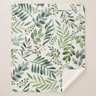 Botanical Greenery Leaves Watercolor   Sherpa Blanket