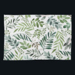 Botanical Greenery Leaves Watercolor   Tea Towel<br><div class="desc">Rustic Watercolor greenery leaves pattern</div>
