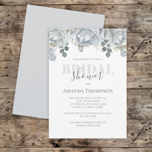 Botanical Greenery Light Blue Floral Rose Flower Invitation