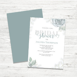 Botanical Greenery Light Blue Floral Rose Flower Invitation