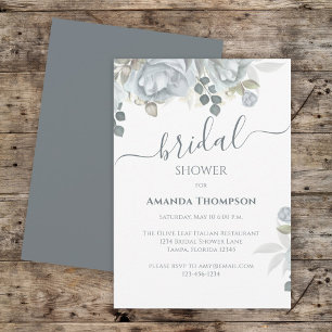 Botanical Greenery Light Blue Floral Rose Flower Invitation