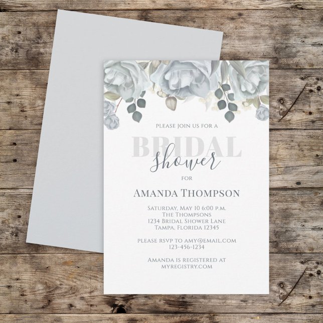 Botanical Greenery Light Blue Floral Rose Flower Invitation (Creator Uploaded)