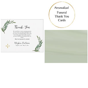 Botanical Greenery Orthodox Christian Memorial Thank You Card