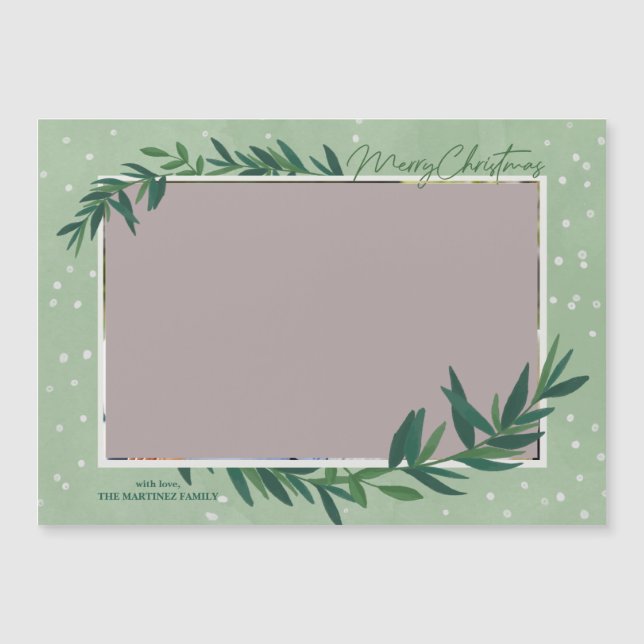 Botanical Greenery Photo Christmas Magnetic Card (Front)