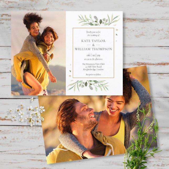 Botanical Greenery Photos Wedding Invitation Postcard (Creator Uploaded)