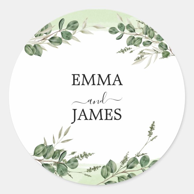 Botanical Greenery Round Sticker (Front)
