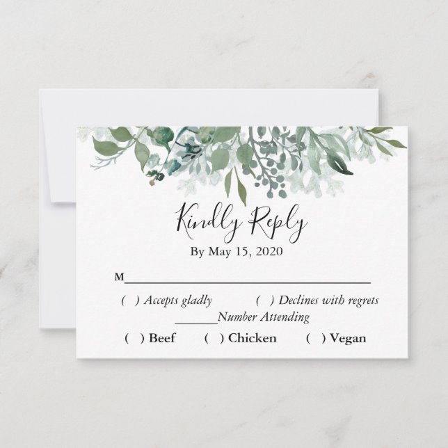 Botanical Greenery RSVP Wedding Kindly Respond Card (Front)