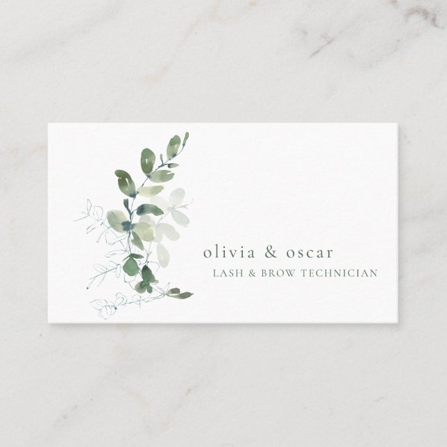 Botanical Greenery Sage Lash Brow Technician Business Card (Front)