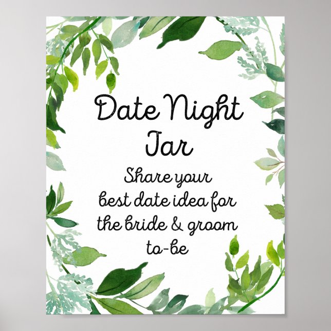 Botanical Greenery Sign - Date Night Jar (Front)