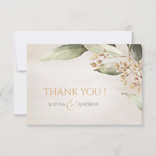 Botanical greenery vintage rustic thank you card (Front)