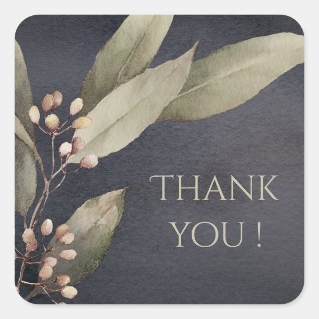 Botanical greenery vintage rustic wedding favour square sticker (Front)