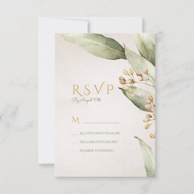 Botanical greenery vintage rustic wedding RSVP Card (Front)