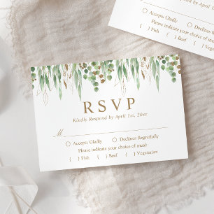 Botanical Greenery Watercolor Gold Wedding RSVP Card