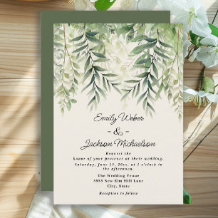 Botanical Greenery Watercolor Leaves Wedding Invitation