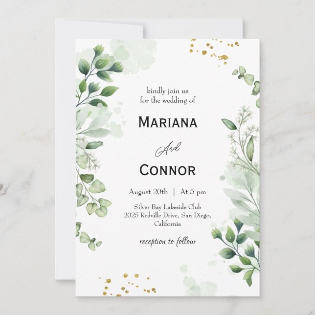 Botanical Greenery Watercolor Wedding Invitation (Front)