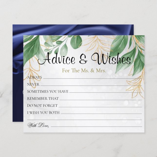 Botanical Greenery Wedding Advice Wishes Cards (Front/Back)