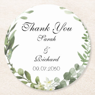 Botanical Greenery Wedding Classic Round Sticker Paper Coaster