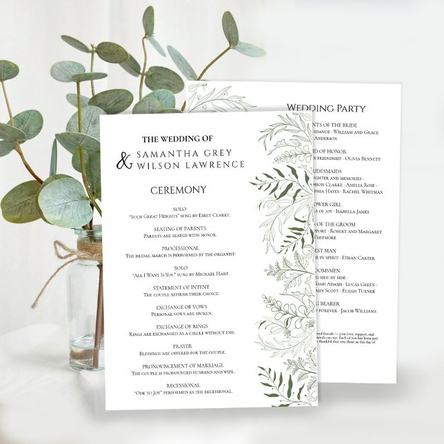 Botanical Greenery Wedding Program Card (Creator Uploaded)